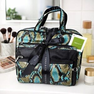 Trina & Co Snake Print Cosmetic Bag Set Travel Makeup Organizer NWT